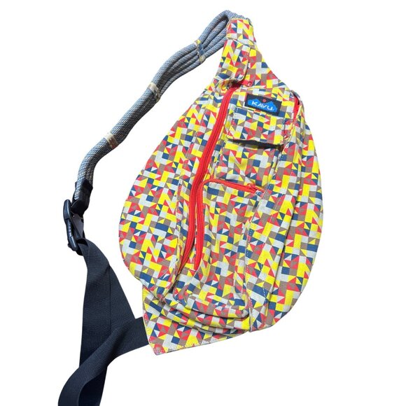 Kavu Rope Sling Bag With Geometric Pattern & Adjustable Strap Purse 17" x 11" - Picture 1 of 7